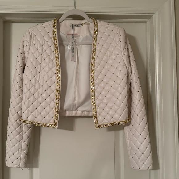 Alice & Olivia off white vegan leather jacket - Picture 1 of 5